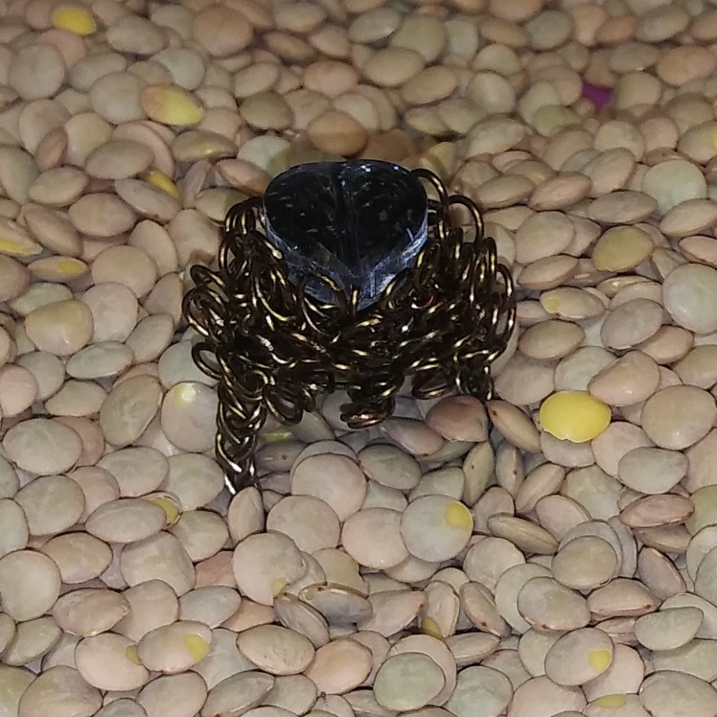 Crowned Heart Design Ring Of Antique Copper & Glass Stone